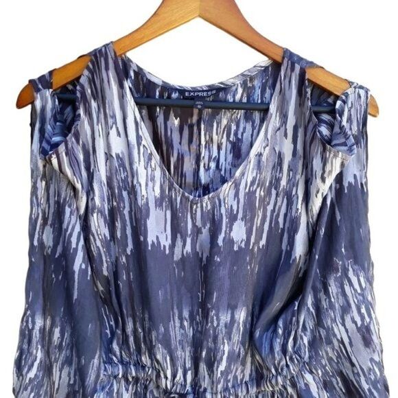 Express Top Womens XS Ombre Paint Splatter Striped Batwing Cape Cutout Shoulders - Picture 6 of 14